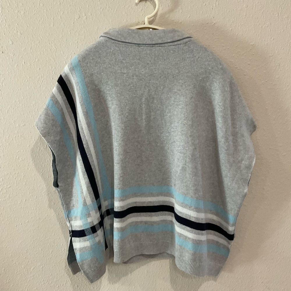 Talbots Sabrina Knit Sweater Poncho Grey, Blue & White Stripes Women’s XS/S - Picture 2 of 10